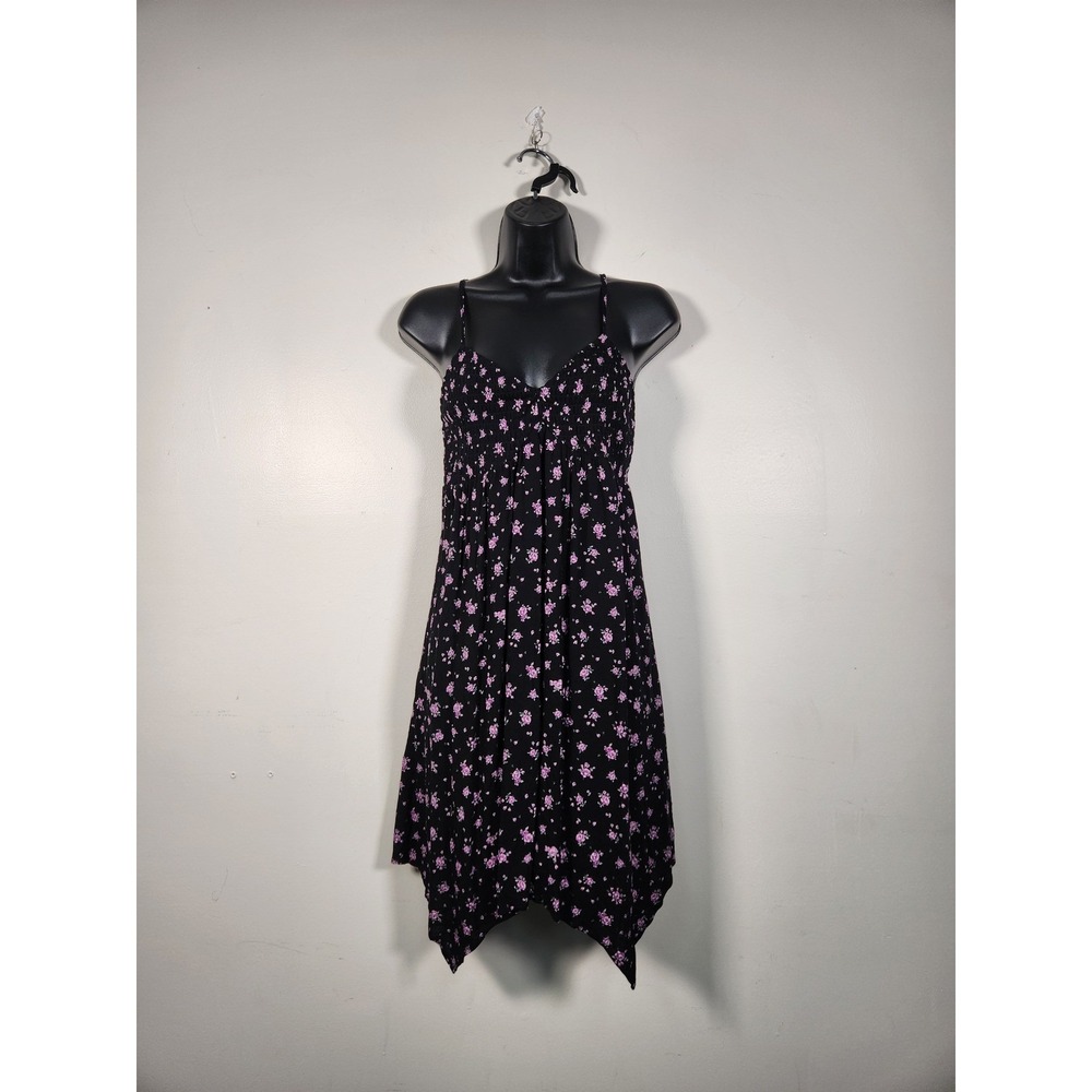 LIVE TO BE SPOILED Dress Womens S Black Purple Ditsy Floral Smocked Cottagecore